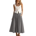 thumbnail image 1 of PWPSG Women's Wide Gathered Waist Midi Flowy Skirt, Textured Woven Fabric, Deep Side Pockets, Oversized Cut for Small Town Wanders Gray L, 1 of 5