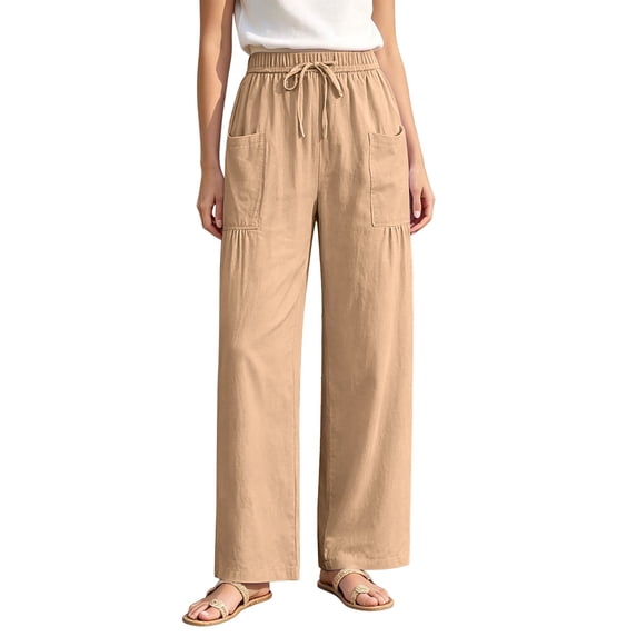 PWPSG Womens Cargo Wide Leg Pants, Drawstring Waist Gathered Detail, Textured Woven Fabric with Loose Fit for Daily Fashion Styling Yellow M