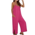 thumbnail image 1 of PWPSG Womens Casual Jumpsuit V Neck Spaghetti Strap Wide Leg Rompers with Side Slits and Functional Pockets Pink M, 1 of 5