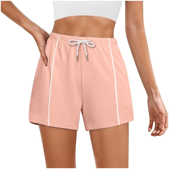 PWPSG Womens Elastic Waist Contrast Trim Casual Shorts, Air Permeable Texture Minimalist Structure Versatile Daily Silhouette Pink S