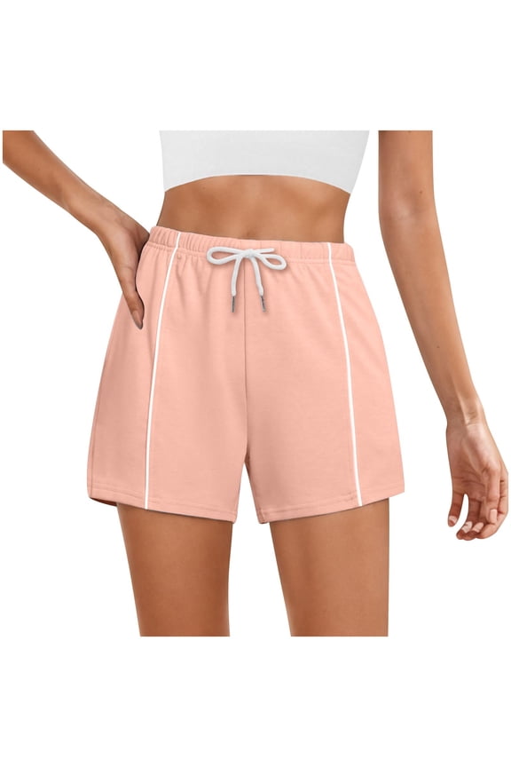 Womens Elastic Waist Contrast Trim Casual Shorts, Air Permeable Texture Minimalist Structure Versatile Daily Silhouette Pink S