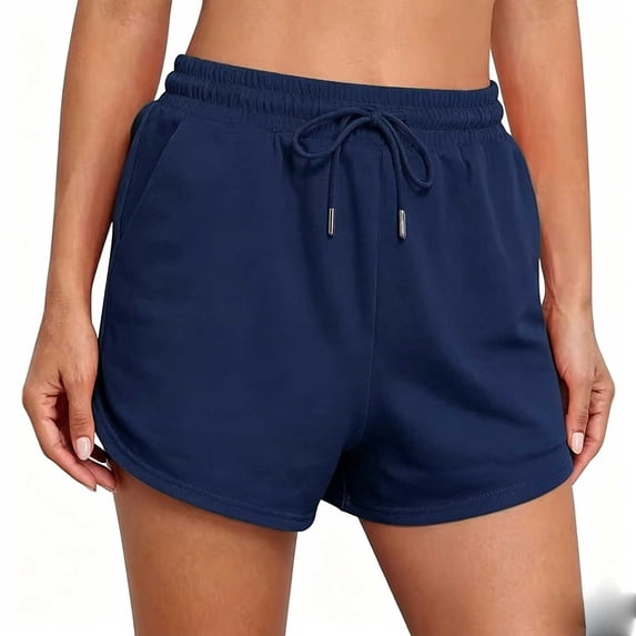 PWPSG Womens Elastic Waist Cotton Sweat Shorts, Drawstring Closure with Side Pockets, Soft Fabric for Home Loungewear Use Blue XXXL