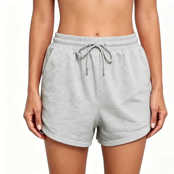 PWPSG Womens Elastic Waist Cotton Sweat Shorts, Drawstring Closure with Side Pockets, Soft Fabric for Home Loungewear Use Gray XXXL