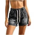 thumbnail image 1 of PWPSG Womens Elastic Waist Distressed Denim Shorts, Drawstring Waist with Washed Texture, Loose Fit for Street Style Outfits Gray S, 1 of 9