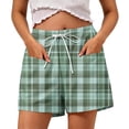 thumbnail image 1 of PWPSG Womens Elastic Waist Plaid Print Casual Shorts, Drawstring Waistband with Loose Silhouette, Retro Design for Everyday Outfits Green XL, 1 of 6