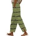 thumbnail image 1 of PWPSG Womens Elastic Waist Striped Printed Split Hem Straight Leg Pants, Smooth Texture Material with Drawstring Casual Slacks Green S, 1 of 5