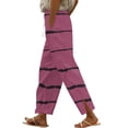 thumbnail image 1 of PWPSG Womens Elastic Waist Striped Printed Split Hem Straight Leg Pants, Smooth Texture Material with Drawstring Casual Slacks Purple XXL, 1 of 5