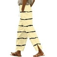 thumbnail image 1 of PWPSG Womens Elastic Waist Striped Printed Split Hem Straight Leg Pants, Smooth Texture Material with Drawstring Casual Slacks Yellow S, 1 of 5