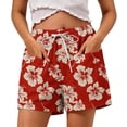 thumbnail image 1 of PWPSG Womens Elastic Waist Tropical Floral Shorts, Drawstring Waistband with Loose Fit, Bright Print for Vacation Daily Wear Red L, 1 of 6