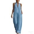 thumbnail image 1 of PWPSG Womens Halter Neck Jumpsuit Deep V Neck Sleeveless Loose Fit Wide Leg Pants with Side Pockets Blue XL, 1 of 8