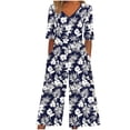 thumbnail image 1 of PWPSG Womens Hibiscus Floral Print Jumpsuit V Neck Half Sleeve Wide Leg Cropped Romper with Side Buttons Black XL, 1 of 5
