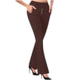 thumbnail image 1 of PWPSG Womens High Waist Bootcut Casual Pants, Chic Front Button Detail for Office Commuter Minimalist Style Brown S, 1 of 6