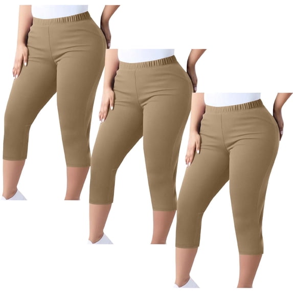 PWPSG Womens High Waist Elastic Waist Stretchy Capri Pants, Streamlined Silhouette with Soft Drape Casual Slacks Yellow XXXXL