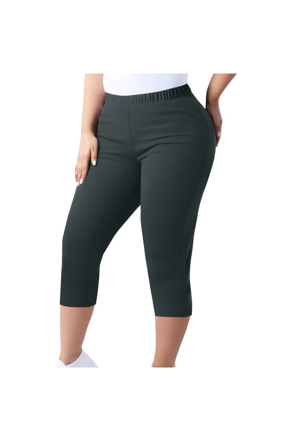 Womens High Waist Elastic Waist Stretchy Cropped Pants, Slim Fit Silhouette with Comfy Weave Everyday Trousers Gray XXXL