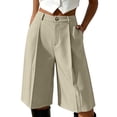 thumbnail image 1 of PWPSG Womens High Waist Pleated Wide Leg Capris, Button Fly Design with Relaxed Fit, Lightweight for Vacation Commute Wear Yellow L, 1 of 7