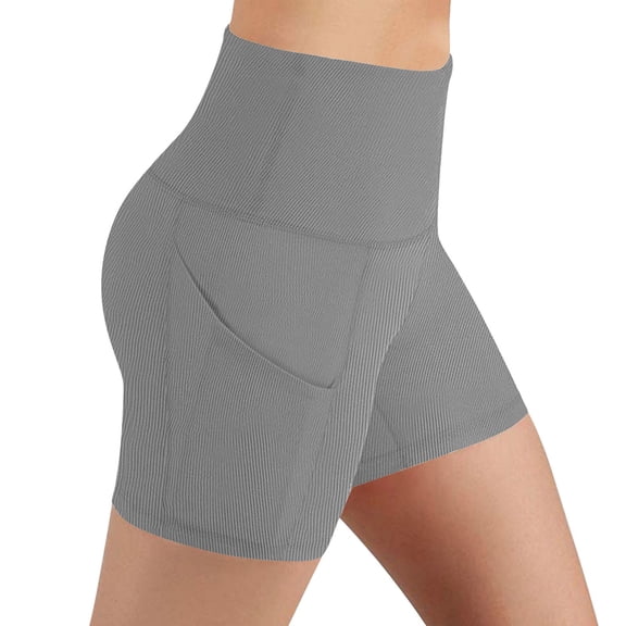 PWPSG Womens High Waist Ribbed Stretchy Biker Shorts, Slim Fit Elastic Fabric Breathable Modern Sporty Casual Layout Gray L