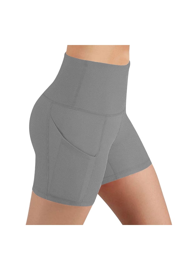 Womens High Waist Ribbed Stretchy Biker Shorts, Slim Fit Elastic Fabric Breathable Modern Sporty Casual Layout Gray L
