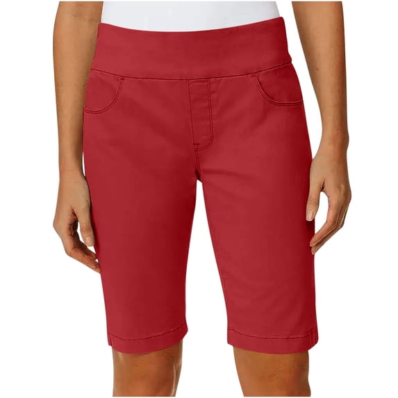 PWPSG Womens High Waist Straight Leg Bermuda Shorts, Elastic Waist with Side Slits, Stretch Fabric for Everyday Casual Outfits Red XXXXL