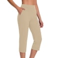 thumbnail image 1 of PWPSG Womens High-Waist Straight-Leg Capri Pants with Rolled-Hem and Elastic-Waist, Soft Stretchy for casual office occasions Beige L, 1 of 8