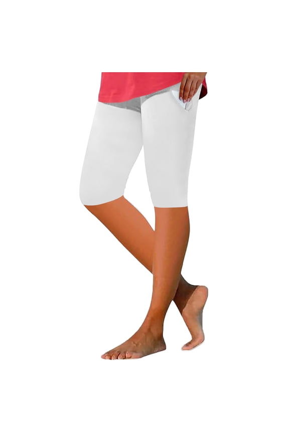 Womens High Waist Stretchy Athletic Bermuda Shorts, Air Permeable Slim Fit Fabric Modern Cut Casual Structural Design White S