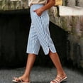 thumbnail image 1 of PWPSG Womens High Waist Striped Casual Capris, Side Slit with Button Accents, Relaxed Silhouette for Vacation Commute Outfits Blue M, 1 of 8