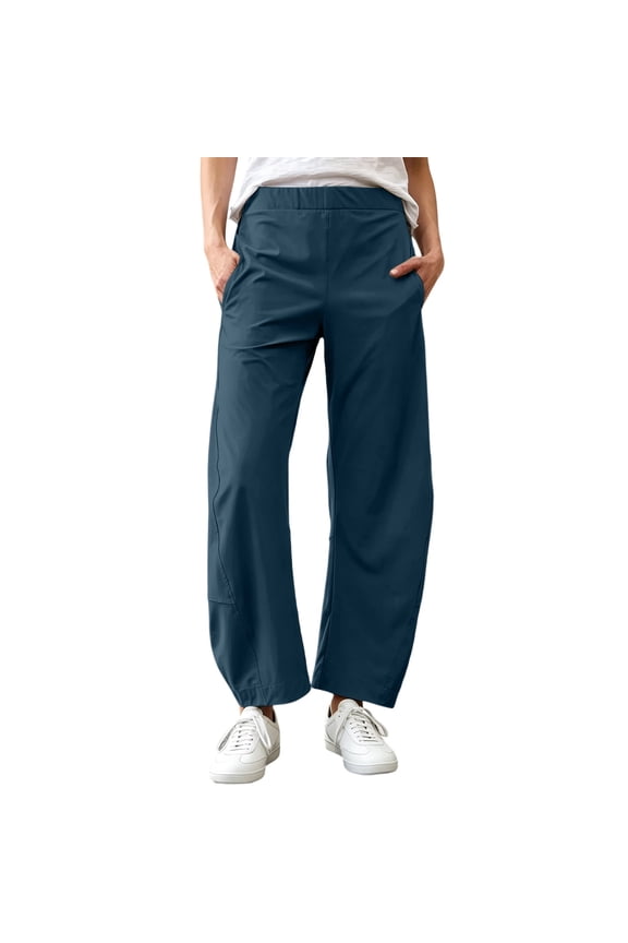 Womens High-Waist Wide-Leg Ankle Pants with Paneled Construction and Elastic-Waist, Modern Design for urban casual outings Blue XL