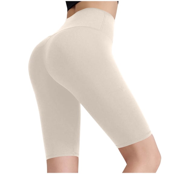 PWPSG Womens Solid High Waist Biker Shorts, Stretch Fabric with High Rise Waist and Sleek Perfect Form-Fitting Silhouette White L
