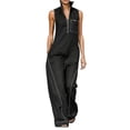 thumbnail image 1 of PWPSG Womens Stand Collar Sleeveless Half Zip Jumpsuits Contrast Stitch Wide Leg Pants with Side Entry Pockets Black XL, 1 of 5