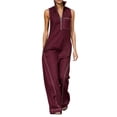 thumbnail image 1 of PWPSG Womens Stand Collar Sleeveless Half Zip Jumpsuits Contrast Stitch Wide Leg Pants with Side Entry Pockets Red XL, 1 of 5