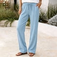 thumbnail image 1 of PWPSG Womens Straight Leg Pants, Drawstring Waist Waffle Knit Texture, Soft Textile Material in Flowy Fit for Daily Casual Wear Blue L, 1 of 8