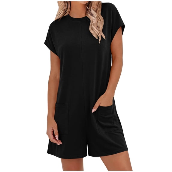 PWPSG Womens Summer Denim Overalls Square Neck Sleeveless Casual Playsuits with Adjustable Straps and Side Pockets Black L
