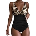 thumbnail image 1 of PWPSG Zebra Print Colorblock V Neck One-Piece Swimsuit Tummy Control Slimming Bathing Suit for Beach Vacation Multicolor M, 1 of 6