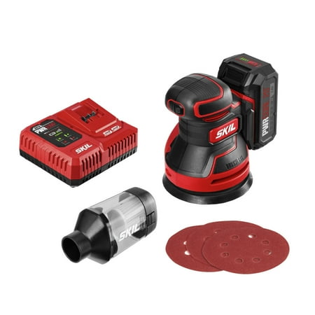 Skil - PWR CORE 20 Brushless 20V Random Orbital Sander Kit with PWR JUMP Charger - Black/Red