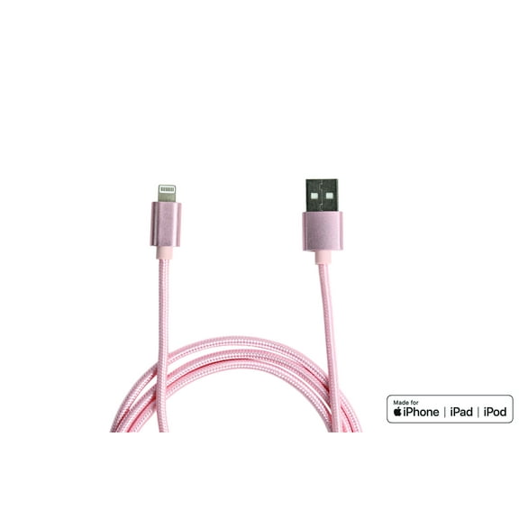 PWR UP iPhone Charger 6 Foot (2 Meter) Lightning to USB Cable | Fast Charging Cord | Works with iPhone 13/13 Pro 12/12 Max/12 Mini 11/11 Pro XS/XR/X/8 | Classic Pink Color | Thick Braided Nylon Cable