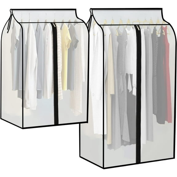PHOGARY 2Pack Clothes Rail Cover with Zip, 23.62 x 35.43inch, 23.62 x47.24inch Dustproof Wide Clothes Protector Cover Breathable Moth Proof Garment Rail Rack Cover