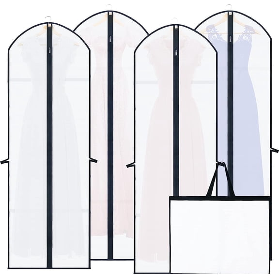 PHOGARY 4 Pack Long Dress Covers Garment Storage, Waterproof Moth Proof Coat Bags with Zip PVC Clothes Cover Bag with Handle, Breathable Washable Dustproof Clothes Covers (23.62x70.87inch)
