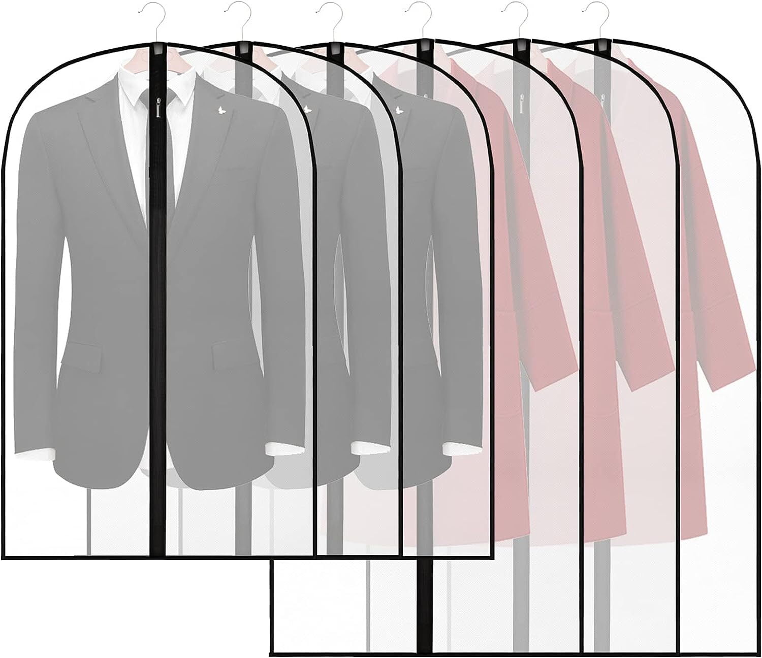 PWSAP 6 Pack Breathable Clothes Covers with Zipper, Hanging Garment