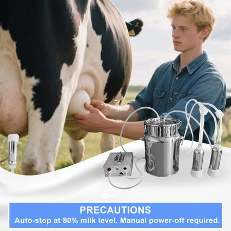 PWTOOL 2025 Upgrade 7L Goat Milking Machine, Continuously Adjustable Suction Pulsation Vacuum Electric Milker, Portable Livstock Milking Machine with Stainless Bucket(US Plug)