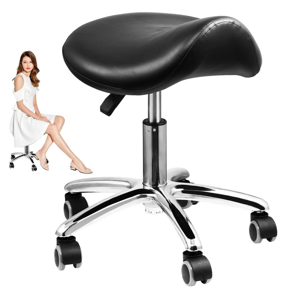 Black Adjustable Swivel Saddle Stool with Metal Base