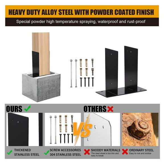 PWTOOL Deck Post Base 4 Pieces Metal Post Brackets for Deck Railing Base Powder Coated Post Bracket Decking Post Base Thick for Mailboxes Fences gorgeous