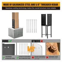 PWTOOL Deck Railing Supports U Shaped Base, 4-Pack Galvanized Post Brackets, 4x4 & 6x6 Inch Concrete Mount Kits