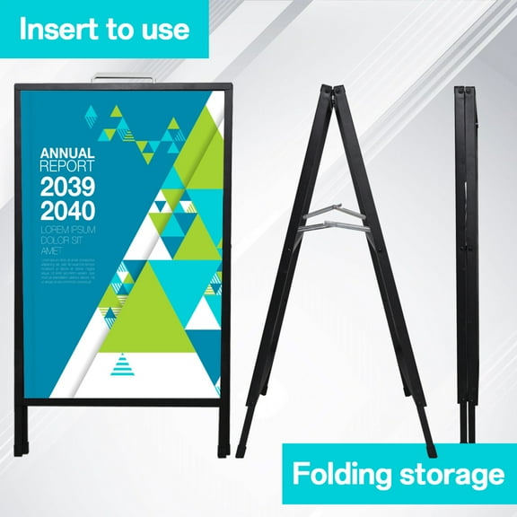 PWTOOL Easy Setup Double Sided Thickened Stainless Steel Poster Rack, A-Frame Sidewalk Advertisement Sign with Anti-Slip Feet