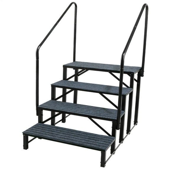 PWTOOL RV Steps with Handrail Handrails-Attached Outdoor RV Stairs 4 Step Ladder Heavy-Duty Home Renovation Ladder for Adults Kids for Swim Spa Swimming Pools
