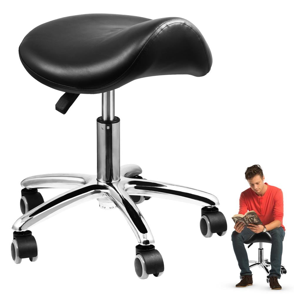 Black Adjustable Swivel Saddle Stool with Metal Base