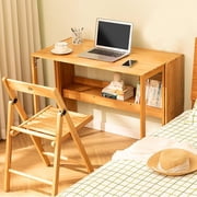 PWTOOL Space-Saving Folding Desk with Built-In Bookshelf 40.6 Inch Multi-Functional Workstation