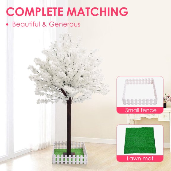 PWTOOL White Artificial Blossom Tree 4.9ft, Realistic Indoor Silk Floral Tree Decor, Branch Design for Natural Aesthetic, Ideal for Office, Store, or Seasonal Wedding Themes