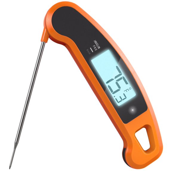 PX1D Javelin PRO Duo Ultra Fast Professional Digital Instant Read Meat Thermometer for Grill and Cooking, 4.5" Probe, Auto-Rotating Backlit Display, Splash Resistant – Tangerine