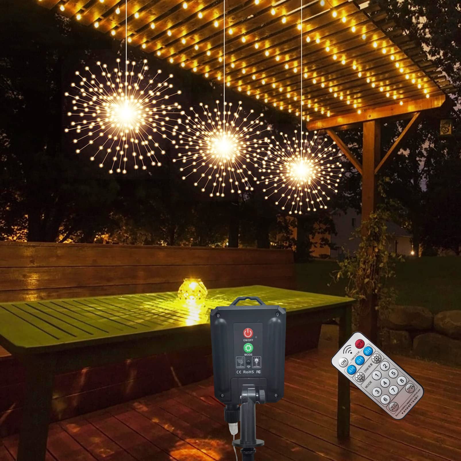 PXBNIUYA 3 Pack 600 YPF5 LED Solar Starburst Sphere Remote Control,LED