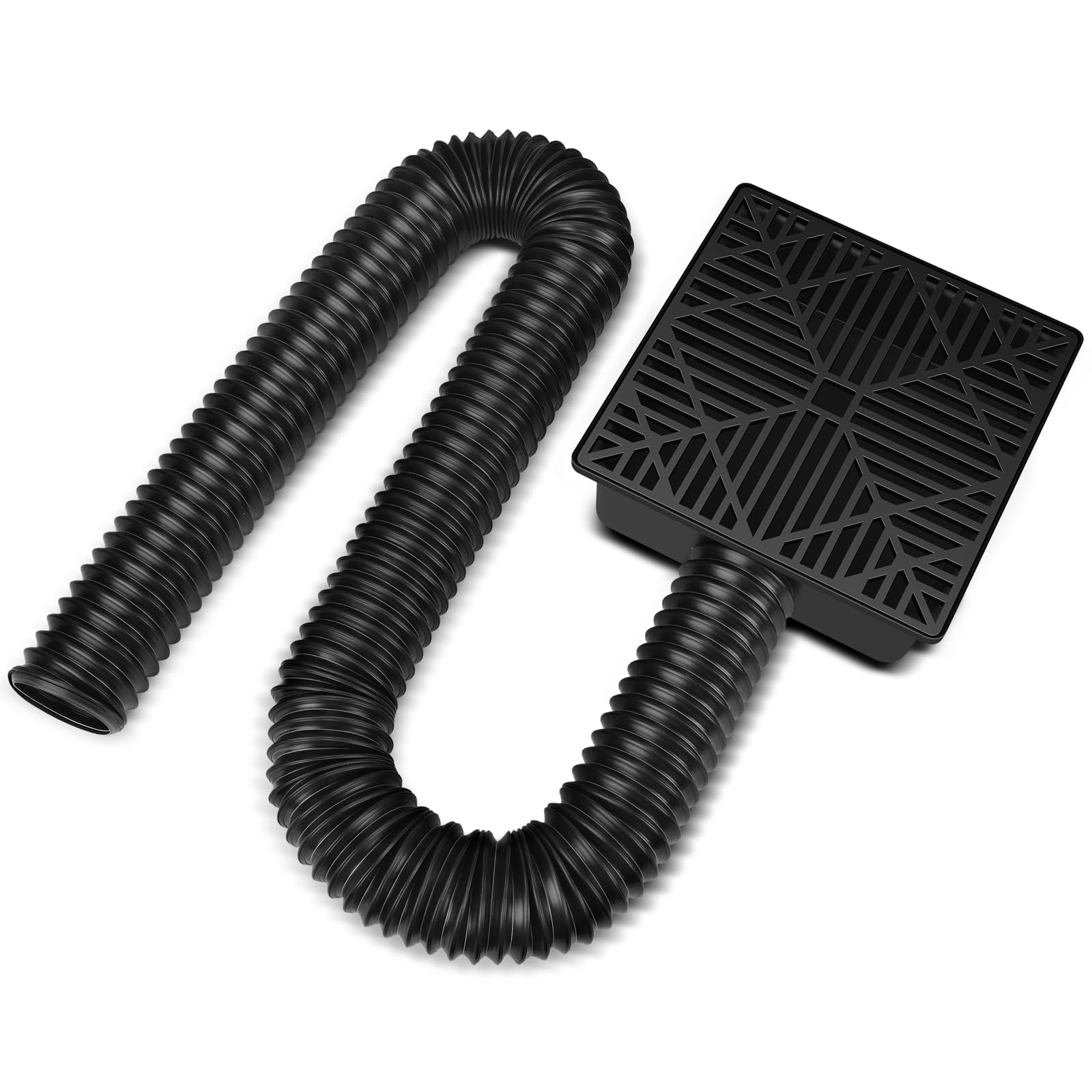 Catch Basin Drain Kit With Square Grate & Extendable Hose - For Downspout & Yard Rainwater Drainage-616902