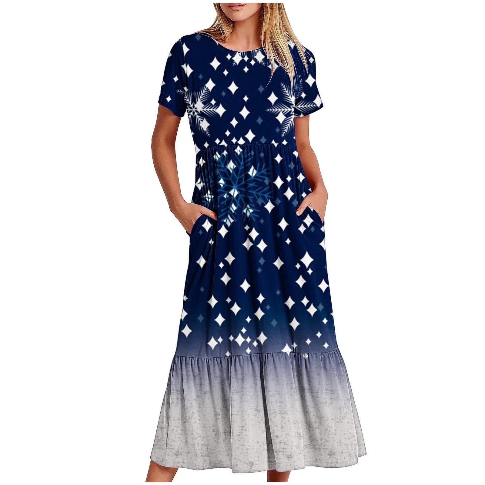 PXEVL Women's Dresses for Island Vacation Fit and Flare Crewneck Short